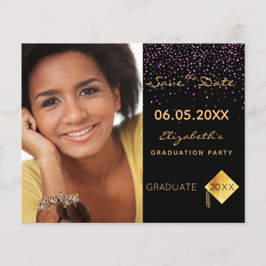 Save the Date Karte der Black lila Graduation Part (Vorderseite)