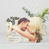 Save the Date-Karte des Black Boho Floral Peacock- Date (Stehend Vorderseite)