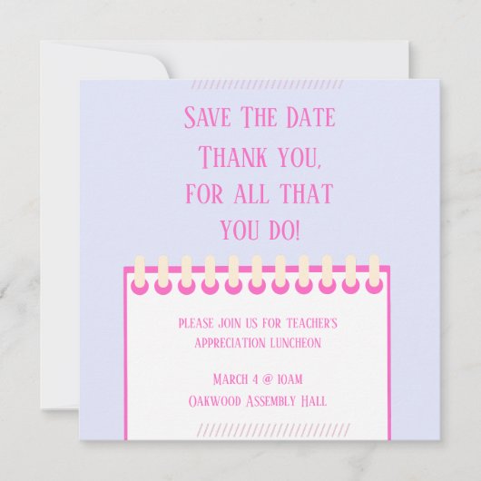 Save the Date-Karte des Pastelfeder-Lehrers Date (Vorderseite)