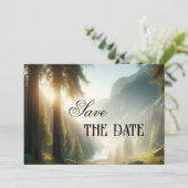 Save the Date Karte des verzauberten Waldgebirges (Stehend Vorderseite)