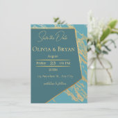 Save the Date-Karte für aquamarin- und Goldmarmor  (Stehend Vorderseite)