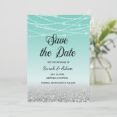Save the Date-Karte für aquamarinen und Silber-Gli Save The Date (Stehend Vorderseite)