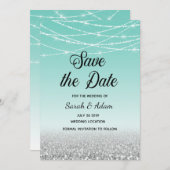 Save the Date-Karte für aquamarinen und Silber-Gli Save The Date (Vorne/Hinten)