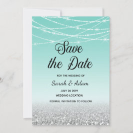 Save the Date-Karte für aquamarinen und Silber-Gli Save The Date