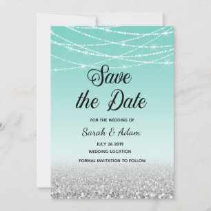 Save the Date-Karte für aquamarinen und Silber-Gli Save The Date