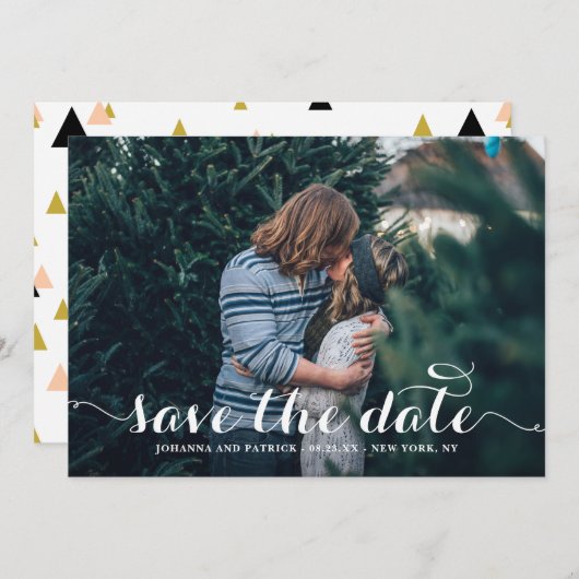 Save the Date Karte für das Foto "White Calligraph (Vorne/Hinten)