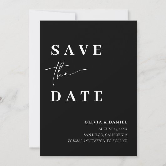 Save the Date Karte für das Schwarze Minimalistisc (Vorderseite)