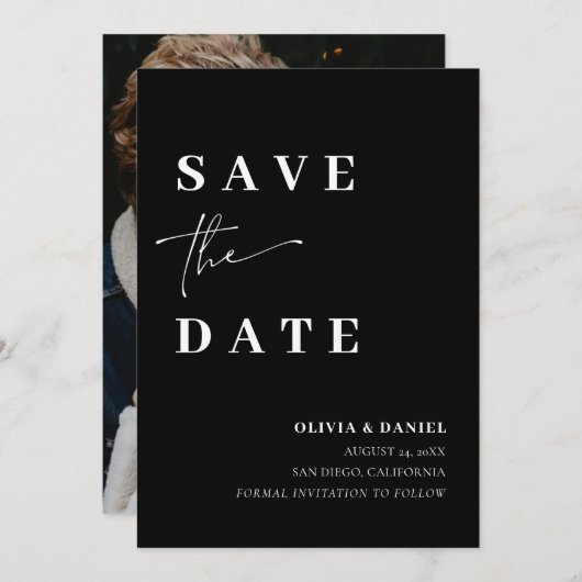 Save the Date Karte für das Schwarze Minimalistisc (Vorne/Hinten)