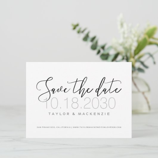 Save the Date Karte für das Schwarzweißkalligrafie (Stehend Vorderseite)
