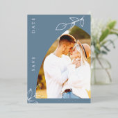 Save the Date Karte für den blauen Arch Foil (Stehend vorne)