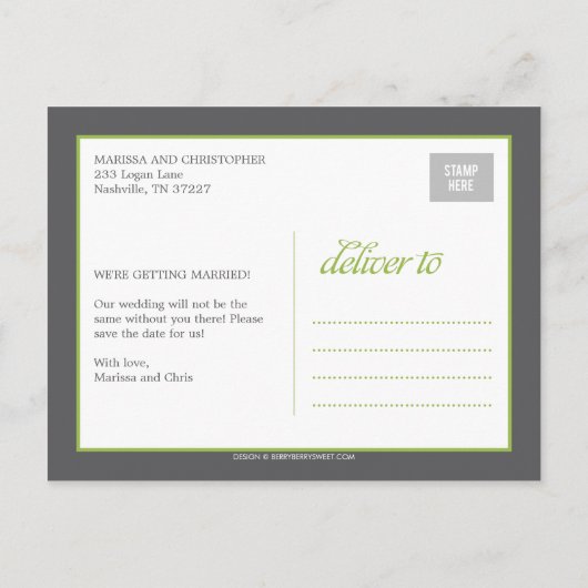 Save the Date-Karte für den Foto-Stand Ankündigungspostkarte (Rückseite)