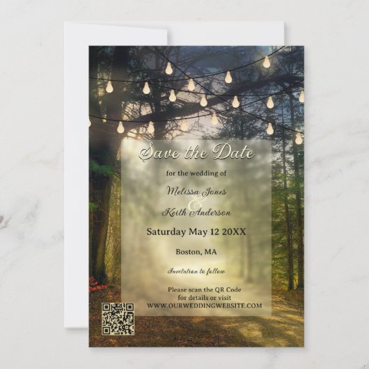 Save the Date Karte für den verzauberten Wald QR-C (Vorderseite)