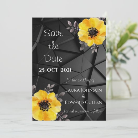 Save the Date Karte für Hochzeitsgelb (Stehend Vorderseite)