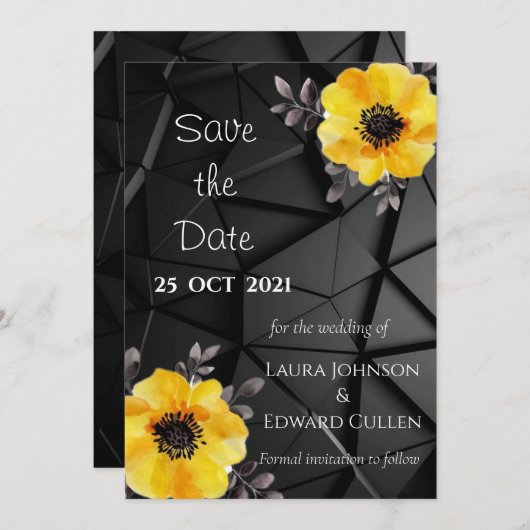 Save the Date Karte für Hochzeitsgelb (Vorne/Hinten)