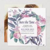Save the Date-Karte für lila rosa Foto Save The Date (Vorne/Hinten)