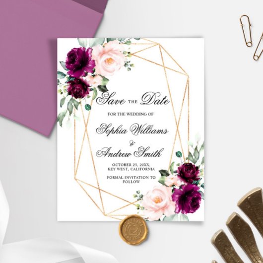 SAVE THE DATE Karte für Lila Rose und Pinselstrich