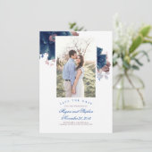Save the Date-Karte für Navy Blue & Mauve-Foto Begleitkarte (Stehend Vorderseite)