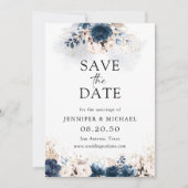 Save the Date Karte für Navy Blue und Dusty Rose (Vorderseite)