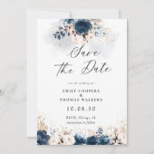 Save the Date Karte für Navy Blue und Dusty Rose (Vorderseite)