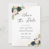 Save the Date-Karte für Navy & Blush Pink Date (Vorderseite)