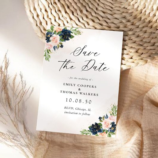 Save the Date-Karte für Navy & Blush Pink Date