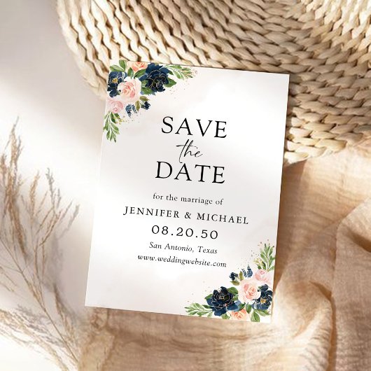 Save the Date-Karte für Navy & Blush Pink Date