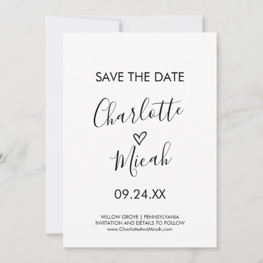 Save the Date Karte Handgezogenes Herz (Vorderseite)