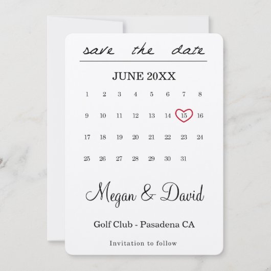 Save the Date Karte - Herzdatum - Kalender (Vorderseite)