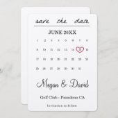 Save the Date Karte - Herzdatum - Kalender (Vorne/Hinten)