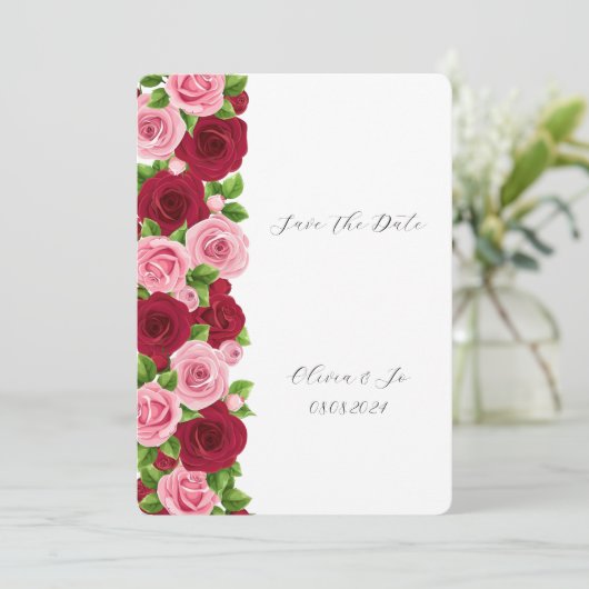 Save the Date Karte in Rot und Rosa (Stehend Vorderseite)