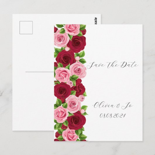 Save the Date Karte in Rot und Rosa (Vorne/Hinten)