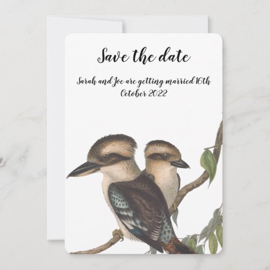 Save the Date Karte mit australischen Kookaburas (Vorderseite)