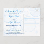 Save the Date Karte mit blauen und weißen Schneefl (Rückseite)