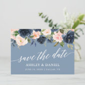 Save the Date Karte mit blaurosafarbenem Rosa (Stehend Vorderseite)