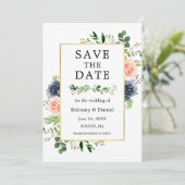 Save the Date Karte mit blaurosafarbenem Rosa (Stehend Vorderseite)