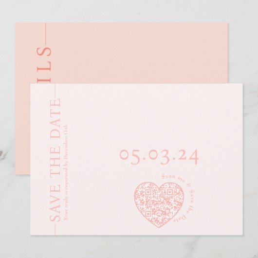 Save the Date Karte mit Herzform QR-Code (Vorne/Hinten)