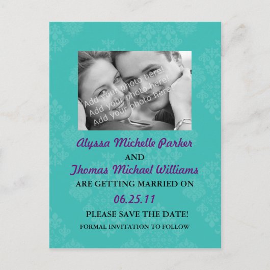 Save the Date Karte mit Ihrem Foto abschicken (Aqu (Vorderseite)