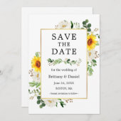 Save the Date Karte Sonnenblumen Weißes Blumengrün (Vorne/Hinten)