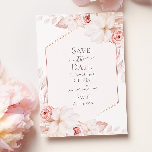 Save the Date Karte von Boho White und Pink Roses