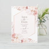 Save the Date Karte von Boho White und Pink Roses (Stehend Vorderseite)