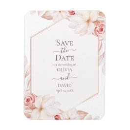 Save the Date Karte von Boho White und Pink Roses Magnet