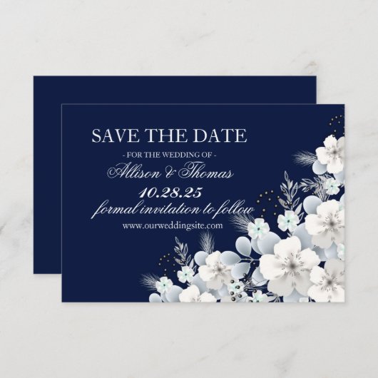 Save the Date Karte weiß Blume Sakura blau (Vorne/Hinten)