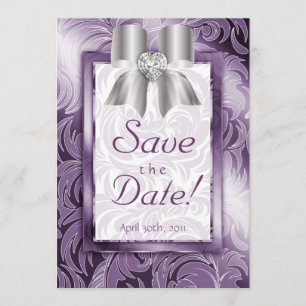 Save the Date Kartenleaf Lila Silberbow