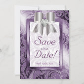 Save the Date Kartenleaf Lila Silberbow (Vorderseite)