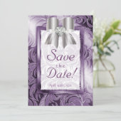 Save the Date Kartenleaf Lila Silberbow (Stehend Vorderseite)
