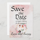 Save the Date Kartenvorlage Peach & Minze Grün Einladung (Vorne/Hinten)