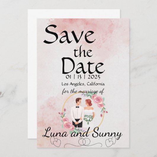 Save the Date Kartenvorlage Peach & Minze Grün Einladung (Vorne/Hinten)