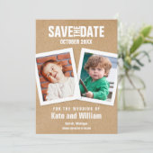 Save the Date Kinder Fotos Boho Rustic Einladung (Stehend Vorderseite)