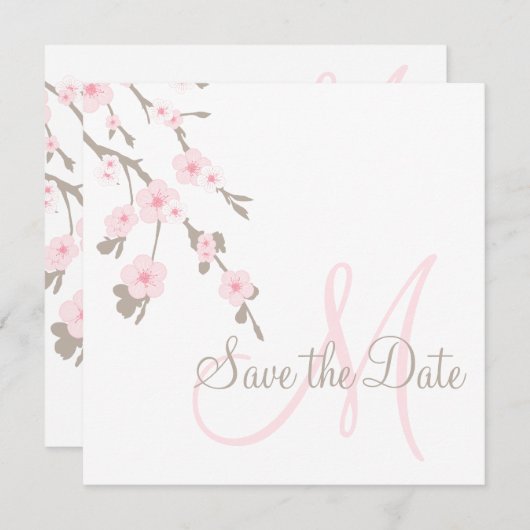 Save the Date Kirschblüten mit Monogramm (Vorne/Hinten)