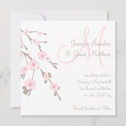 Save the Date Kirschblüten mit Monogramm (Rückseite)